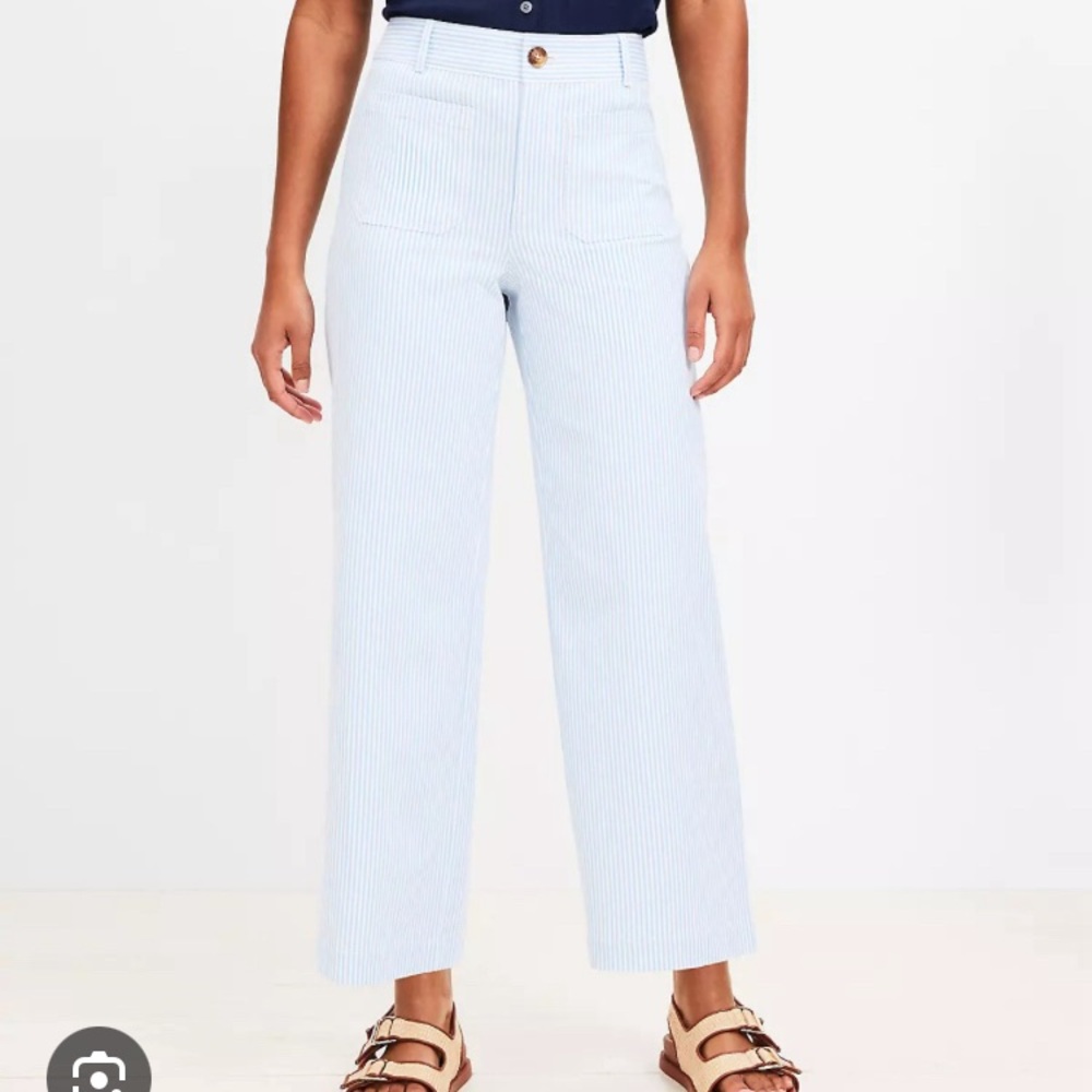 LOFT Blue Striped Wide-Leg Pants